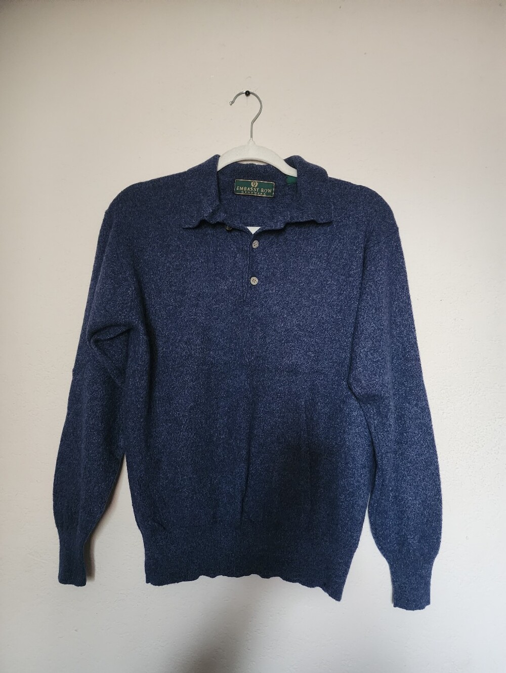 Men's V-Neck Polo-Style Sweater in Navy